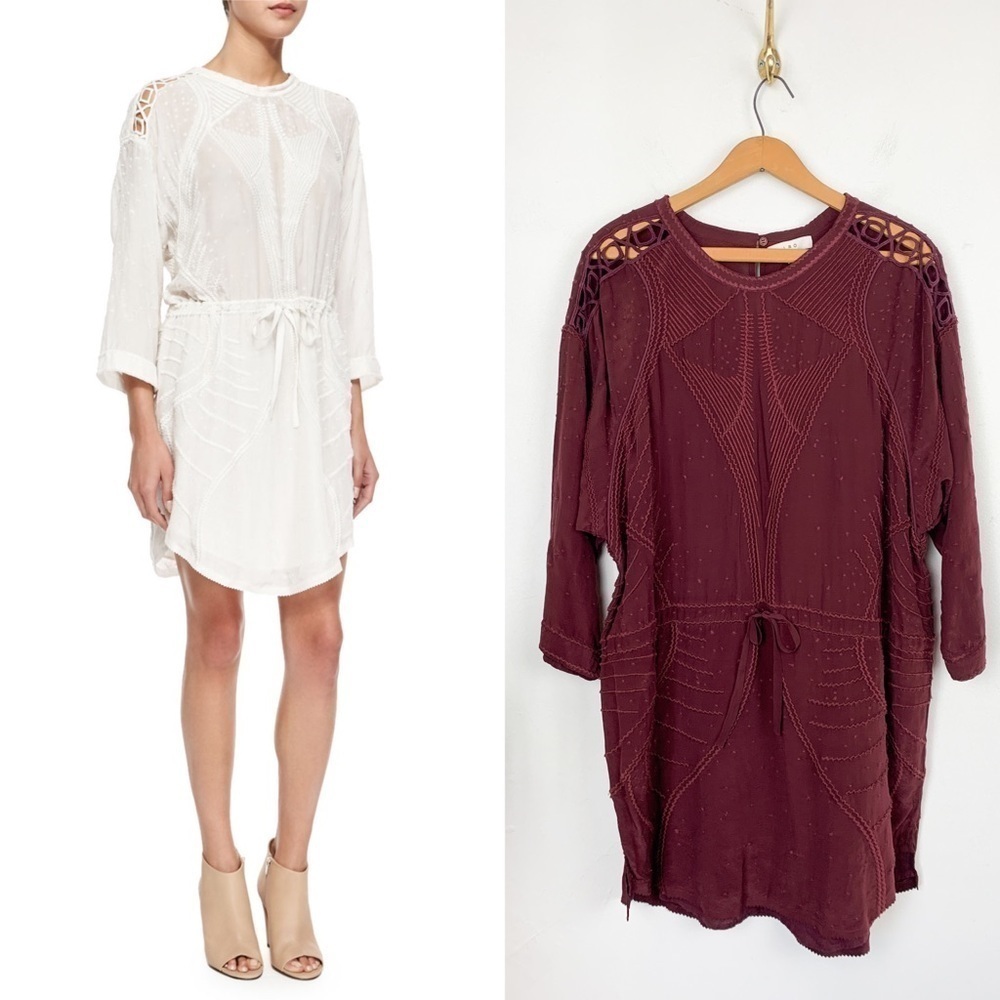 IRO Anita Burgundy Embroidered Drawstring Shirtdress Sz 38 (US 8)